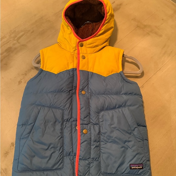 Patagonia Two-Tone Hooded Vest in Yellow and Blue